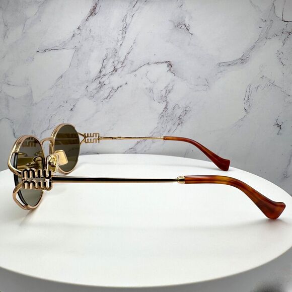 New MIU MIU Sunglasses Gold Oval Skinny Metal Frame Italy 100% Authentic - Picture 7 of 16